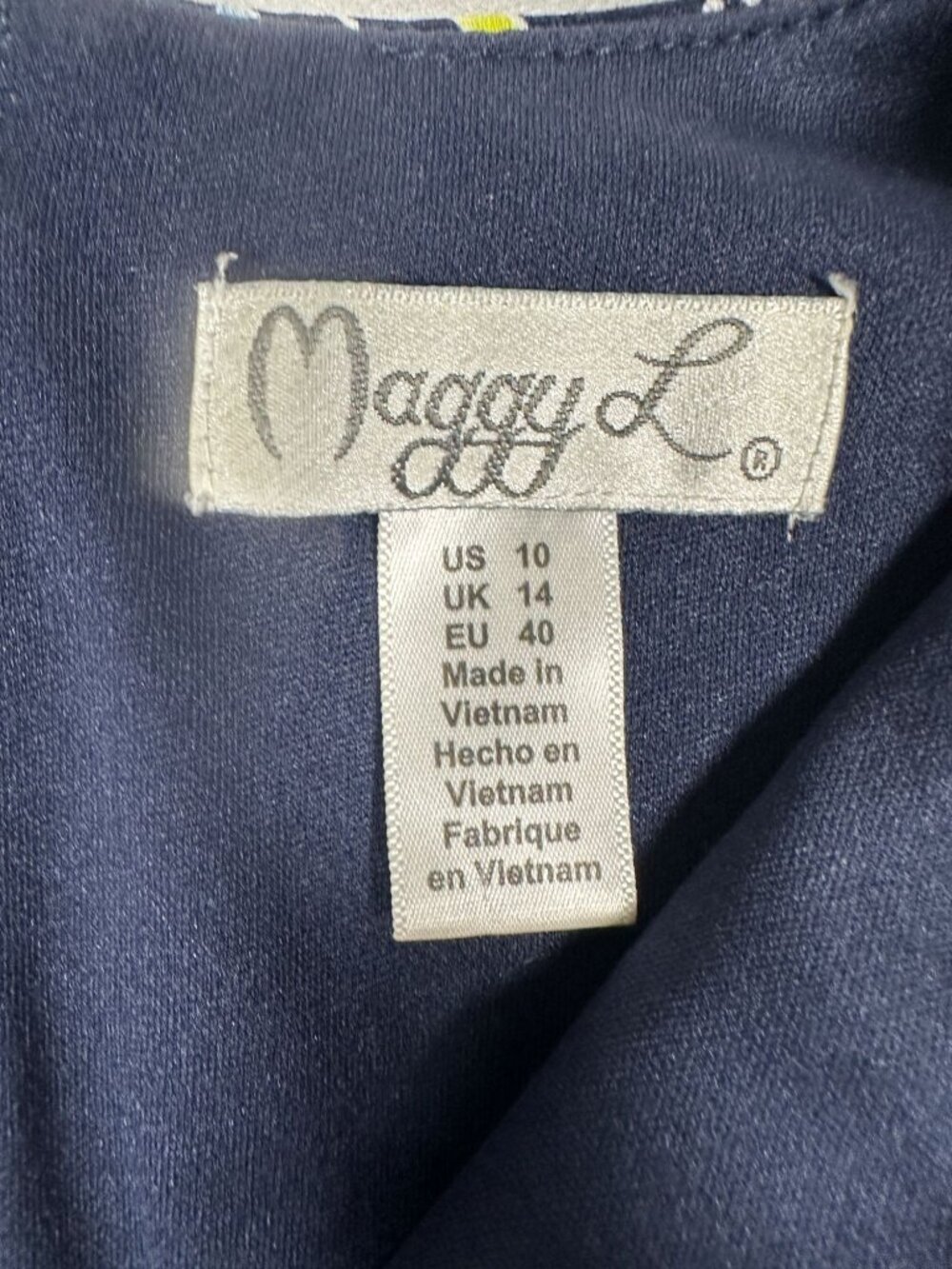 Floral Sleeveless A-Line Dress By Maggy L 10 Navy Multicolor Polyester Blend - Picture 4 of 7